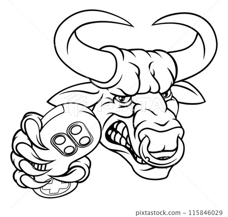 Bull Minotaur Longhorn Cow Gamer Mascot Cartoon 115846029