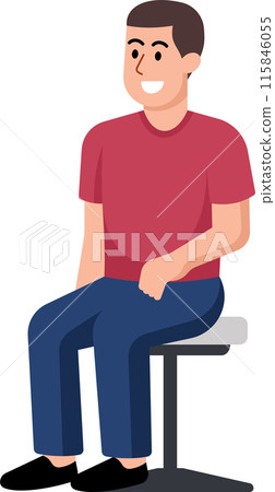 A man in a red shirt is sitting on a stool A man in a red shirt is sitting on a stool 115846055