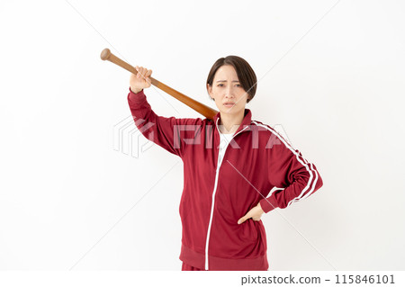 穿著球衣和蝙蝠的女人 115846101