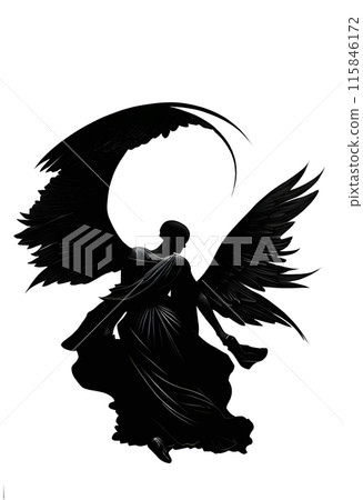 Black silhouette of a woman as angel on white background. 115846172