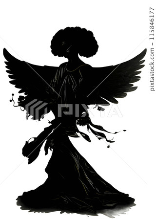 Black silhouette of a woman as angel on white background. 115846177