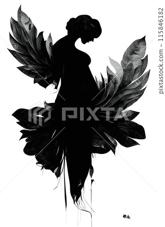 Black silhouette of a woman as angel on white background. 115846182