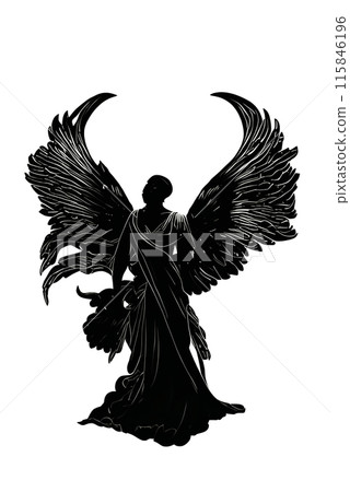 Black silhouette of a woman as angel on white background. 115846196