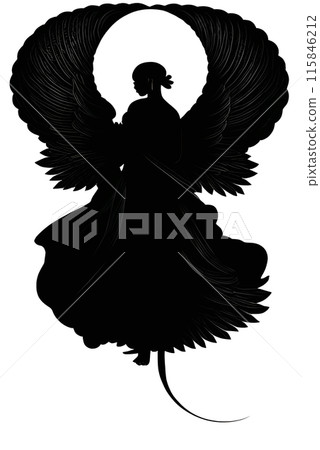 Black silhouette of a woman as angel on white background. Black silhouette of a woman as angel on white background. 115846212