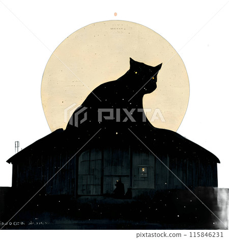 Black silhouette of a cat on grey background. 115846231