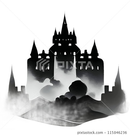 Black silhouette of a castle on white background. 115846236