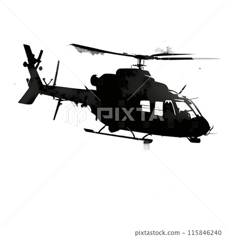 Black silhouette of a helicopter on white background. Black silhouette of a helicopter on white background. 115846240