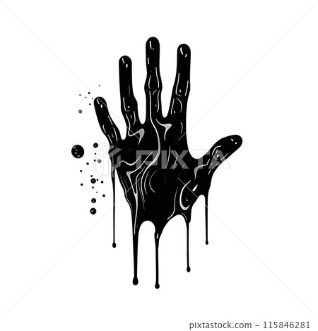 Black silhouette of a bloody hand on white background. Black silhouette of a bloody hand on white background. 115846281