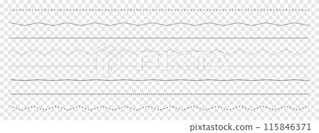 Set of different dashed, dotted and zigzag lines on transparent background Set of different dashed, dotted and zigzag lines on transparent background 115846371