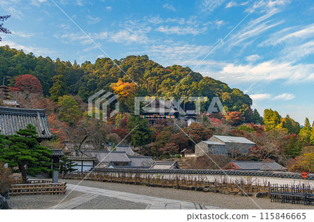 Autumn scenery at Hasedera Temple in Nara - View of the main hall from the main temple Autumn scenery at Hasedera Temple in Nara - View of the main hall from the main temple 115846665