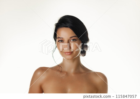 Beautiful Tanned Woman with Flawless Skin Highlighting Natural Beauty Beautiful Tanned Woman with Flawless Skin Highlighting Natural Beauty 115847057