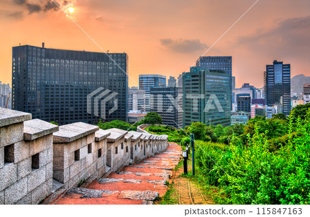 Seoul City Skyline from Namsan Mountain Park at sunset - South Korea 115847163