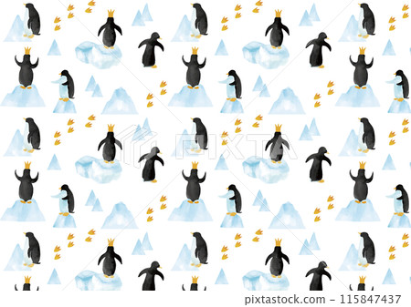 水彩風格的冰、企鵝和腳印圖案 115847437