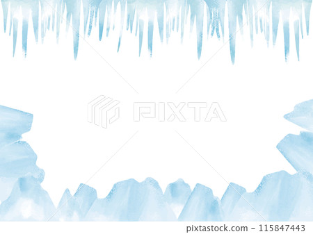 水彩風格冰山和冰柱涼爽景觀框架 115847443