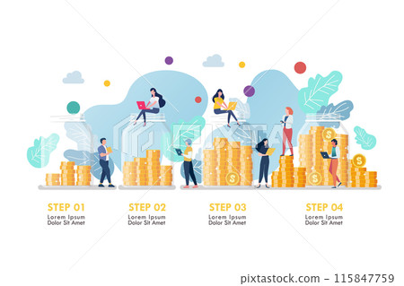 Infographic of Business people with money in glass jars. business concept Infographic of Business people with money in glass jars. business concept 115847759