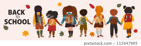 Children go to school holding hands.  115847905