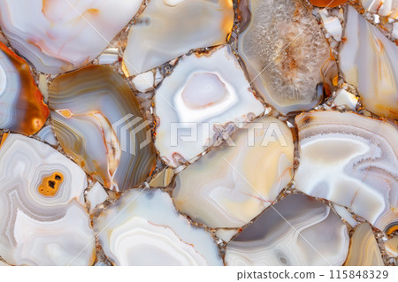 Agate slab, semi precious stones in light color. Agate slab, semi precious stones in light color. 115848329
