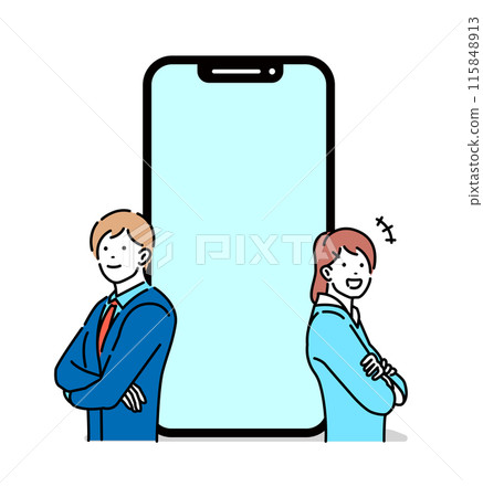 Vector illustration of a smartphone screen and a person (smartphone screen design space) Vector illustration of a smartphone screen and a person (smartphone screen design space) 115848913
