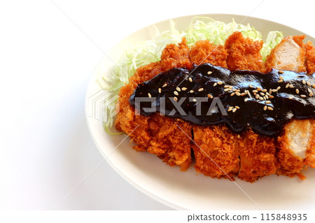 Miso cutlet (pork cutlet) on white background Miso cutlet (pork cutlet) on white background 115848935