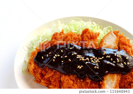 Miso cutlet (pork cutlet) on white background 115848943