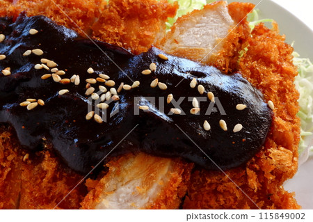 Miso cutlet (pork cutlet) on white background 115849002