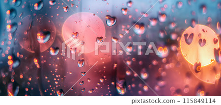 Heart Shaped Raindrops On Glass Surface Heart Shaped Raindrops On Glass Surface 115849114