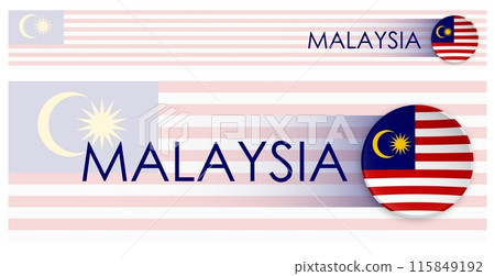 Malaysia flag horizontal web banner in modern neomorphism style. Webpage Malaysian country header button for mobile application or internet site. Vector 115849192