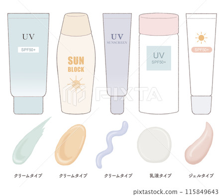 5 types of sunscreen: cream type, milky type, gel type 5 types of sunscreen: cream type, milky type, gel type 115849643