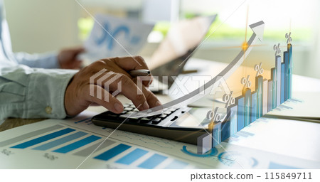 calculate finances Analyticstyping on a keyboard in a modern office calculate financial report 115849711