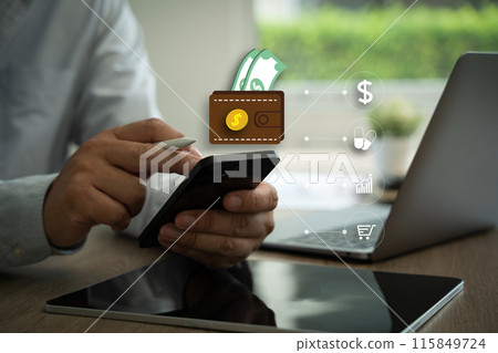 Mobile Payment concept Digital Wallet banking network internet payment 115849724