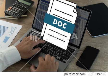 Google Doc on Laptop computer displaying Business documents Data analytics Google Docs Google Doc on Laptop computer displaying Business documents Data analytics Google Docs 115849739