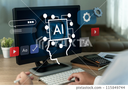 businessman using computer ai data analysis data online network Artificial Intelligence 115849744
