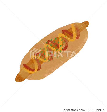 Hand-drawn illustration of sausage bread with texture 115849934