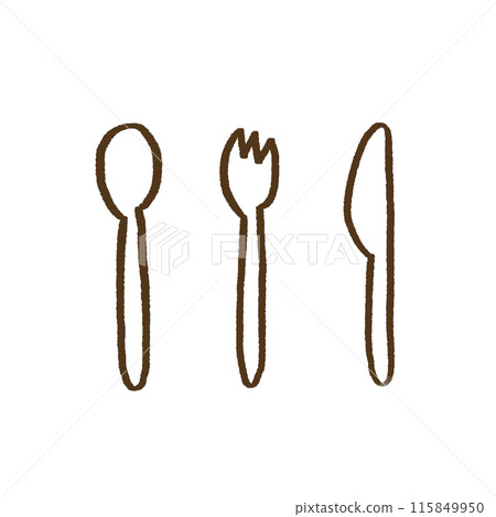 手繪線畫湯匙、叉子和刀子插圖 115849950