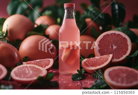 Pink Grapefruit Drink With Fresh Mint and Ice 115850303