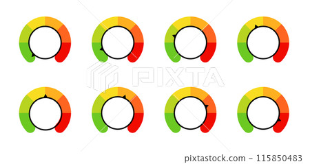 Vector Dial Gauges: Barometer Mood Template from Negative to Positive. Vector Dial Gauges: Barometer Mood Template from Negative to Positive. 115850483