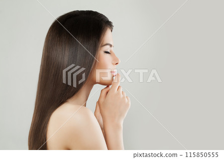 Lovely young adult model woman with long healthy hairstyle, fresh shiny clear skin Lovely young adult model woman with long healthy hairstyle, fresh shiny clear skin 115850555