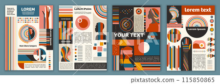 Diversity equality inclusion belonging. Silhouettes of People from Diverse Cultures. DEIB concept. Template for flyer leaflet cover or poster in minimalist geometric modern retro style Diversity equality inclusion belonging. Silhouettes of People from Diverse Cultures. DEIB concept. Template for flyer leaflet cover or poster in minimalist geometric modern retro style 115850865