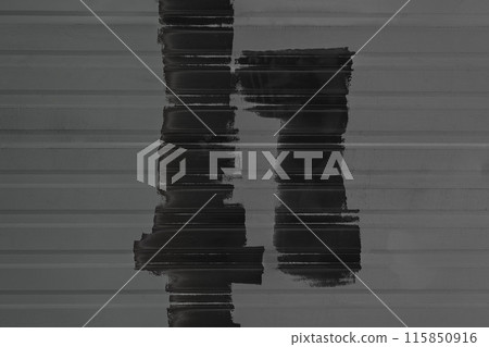 Black dark paint brush strokes abstract design metallic grey fence texture space text blank background empty Black dark paint brush strokes abstract design metallic grey fence texture space text blank background empty 115850916
