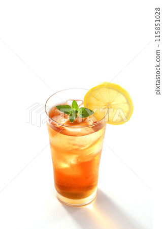 Ice lemon tea poured into a glass 115851028