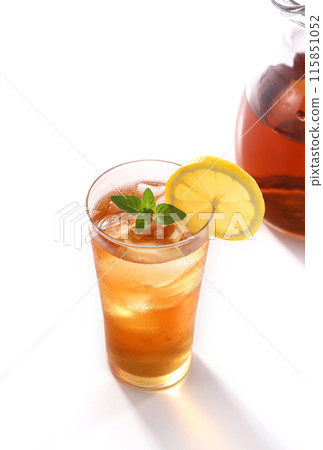 Ice lemon tea poured into a glass 115851052