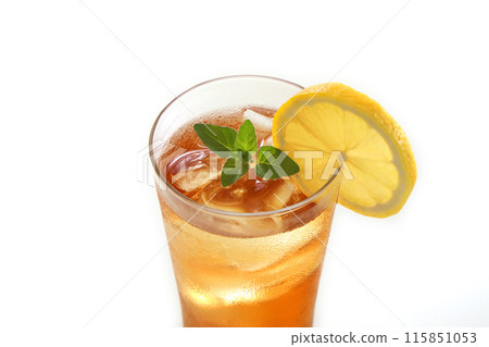 Ice lemon tea poured into a glass Ice lemon tea poured into a glass 115851053