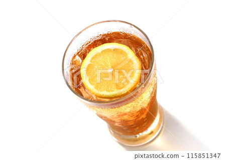 Ice lemon tea poured into a glass 115851347