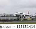 Passenger plane, airplane, J-AIR Embraer 170 landing at Osaka Airport and Itami Airport in the rain 115851414