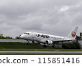Passenger plane, airplane, J-AIR Embraer 170 landing at Osaka Airport and Itami Airport in the rain 115851416
