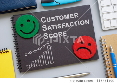 Customer satisfaction score with chart and emoticons. Customer satisfaction score with chart and emoticons. 115851490