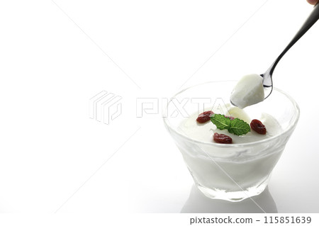 Chinese dessert "Apricot bean paste" garnished with goji berries and mint (white background) Chinese dessert "Apricot bean paste" garnished with goji berries and mint (white background) 115851639