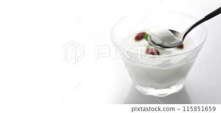 Chinese dessert "Apricot bean paste" garnished with goji berries and mint (white background) Chinese dessert "Apricot bean paste" garnished with goji berries and mint (white background) 115851659