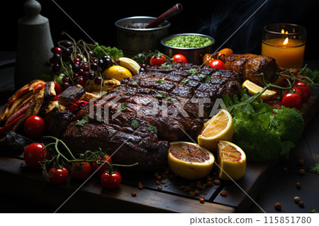 Grilled meat bright juicy illustration for restaurants Grilled meat bright juicy illustration for restaurants 115851780