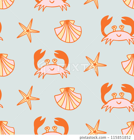 Cute Crabs and Sea Shells Doodle Seamless Pattern Cute Crabs and Sea Shells Doodle Seamless Pattern 115851852